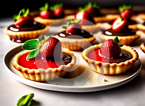 Ai Generative Strawberry Tartlets and Cakes with Luscious Custard and Cream Topping