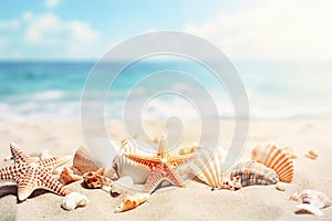 Ai generative. Summer beach with strafish and shells