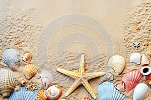 Ai generative. Summer beach with strafish and shells