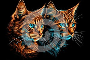 Ai Generative Two cats with blue eyes on a black background. Digital painting