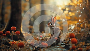 AI generator image of A beautiful, nostalgic image of a rabbit in the forest