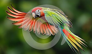 AI generator image of Flying , Red-breasted Parakeet (Psittacula alexandri) is a parrot native to Southeast Asia. photo