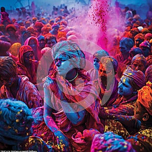 AI generator image of Holi festival,Colorful holi powder photo