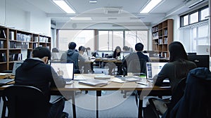 AI generator image of office room full of engeneers working