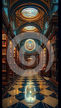 AI generator image of shadow reflection of church library Gothic architect