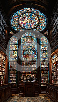 AI generator image of shadow reflection of church library Gothic architect