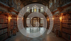 AI generator image of shadow reflection of church library Gothic architect