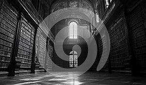 AI generator image of shadow reflection of church library Gothic architect