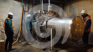 AI generator image of workers drilling concrete underground