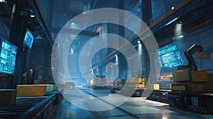 AI generator images of The warehouse environment is modern and digitally integrated