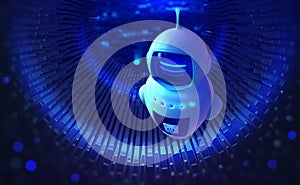 AI and global data. Robot, chat bot, android and digital evolution of robotics