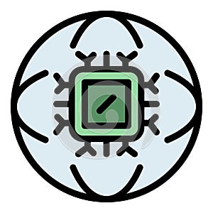 Ai global processor icon color outline vector