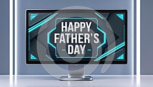 AI Happy Father's Day Tech Banner on Computer Screen