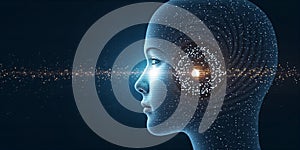 AI Head with Futuristic Data Transfer Background