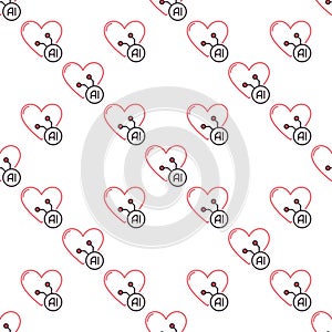 AI Heart vector Artificial Intelligence colored seamless pattern