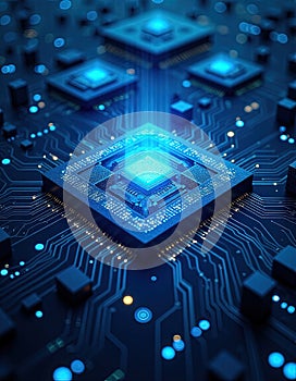 AI High-Tech Quantum Computer with Digital Holographic Data Processing. AI-driven computing marketing, cybersecurity branding