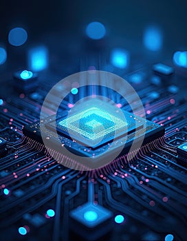 AI High-Tech Quantum Computer with Digital Holographic Data Processing. AI-driven computing marketing, cybersecurity branding