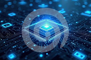 AI High-Tech Quantum Computer with Digital Holographic Data Processing. AI-driven computing marketing, cybersecurity branding