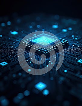 AI High-Tech Quantum Computer with Digital Holographic Data Processing. AI-driven computing marketing, cybersecurity branding