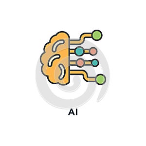 ai icon. artificial intelligence concept symbol design, brain with electronic neurons, machine and deep learning, cloud computing