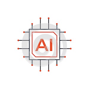 AI icon line art style machine learning intelligent robot and cloud computing network artificial intelligence digital technology
