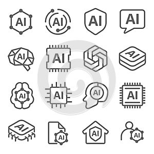 AI icon vector set. Contains such icon as robot, microchip, brain, artificial brain, chatgpt, file and more. Editable stroke