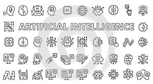 AI icons line design. Deep learning, artificial intelligence, intelligence, generative AI, artificial, drawing AI