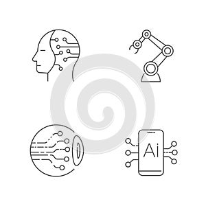 AI icons set. Artificial intelligence icons. Editable Stroke