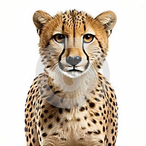 An AI illustration of an adorable cheetah kitten standing alone with its eyes opened