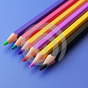 An AI illustration of an array of colored pencils against a blue background, with focus on the edge