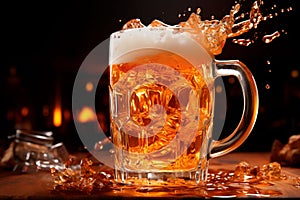 AI illustration of beer being poured into a clear glass on a wooden table