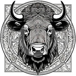AI illustration of a bison suitable for graphics, laser engravers or other web and art projects photo