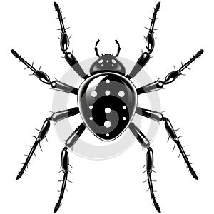 AI illustration of a black spider with spiky antennae and legs.