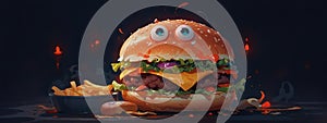 Ai illustration burger with eyes