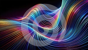 An AI illustration of a colorful colored wave in a dark room with a black background