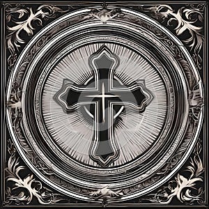 AI illustration of a decorative detailed cross in the center suitable for graphics, laser engravers