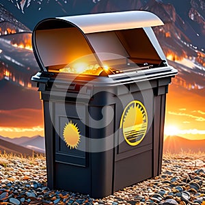 AI illustration of a delightful small bin containing the radiant sun within its confines