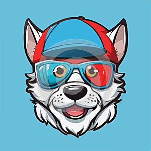 AI illustration of a gray wolf wearing a cap and glasses