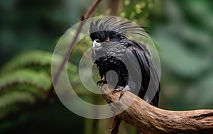 An AI illustration of an image of a black bird perched on a branch of a tree