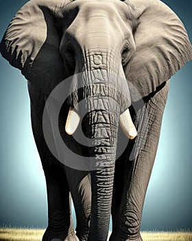AI illustration of a large African elephant walking across a dry, dusty savannah