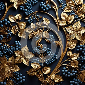 AI illustration of an ornate pattern reminiscent of Baroque art, with golden leaves and tendrils.