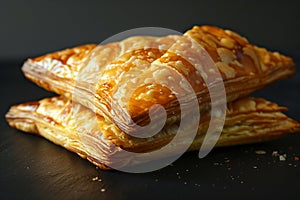 puff pastry cakes on a dark table background