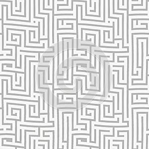 AI illustration. Seamless monochrome texture. Grey labyrinth on white background