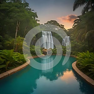 AI illustration of a serene waterfall cascading into a tranquil pool