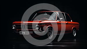 AI illustration of a sleek red vintage car against a black background.