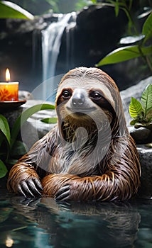 AI illustration of a sloth taking a bath and relaxin on a spa