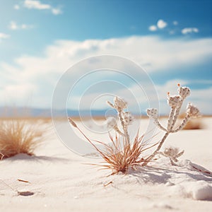 AI illustration of A tranquil beachside landscape with a strip of lush green grass