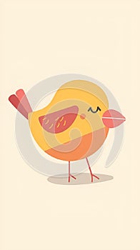 AI illustration of a vibrant bird in orange and yellow colors with one ear open and eyes shut