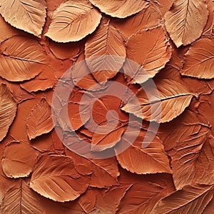 AI illustration of a vibrant wallpaper design featuring a textured mosaic of orange and red leaves.