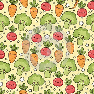 pattern of organic vegetables like carrots, broccoli, and tomatoes, hand-drawn doodle style, white background